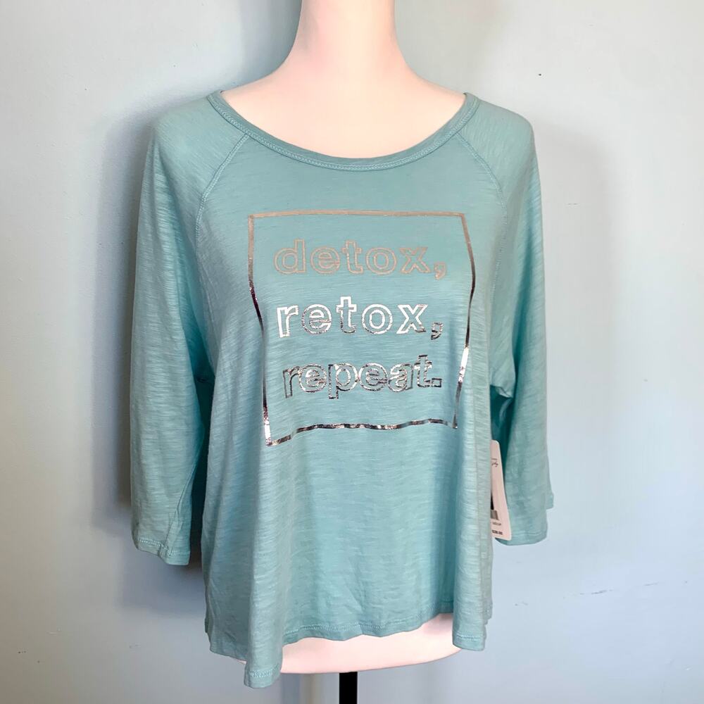 NWT Nanette Lepore Play "detox, retox, repeat" Top Light Blue Size Small - Picture 6 of 8